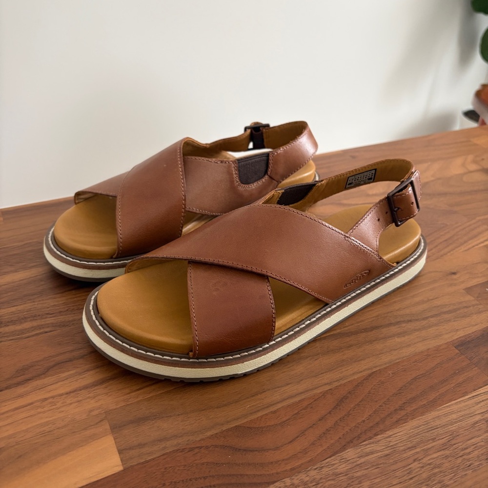 Keen Brown Leather Crossover Slingback Sandals